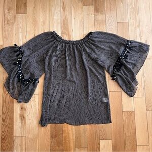 Mark's Ther Paris Brown Semi Sheer Polka Dot Bell Sleeve Top Boho Size M